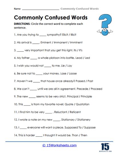commonly confused words worksheet 5th grade